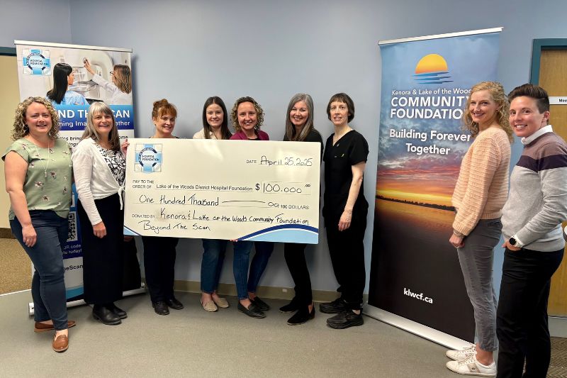 Members of the Board of Directors from the Kenora and Lake of the Woods Community Foundation present a donation to the Beyond The Scan Campaign