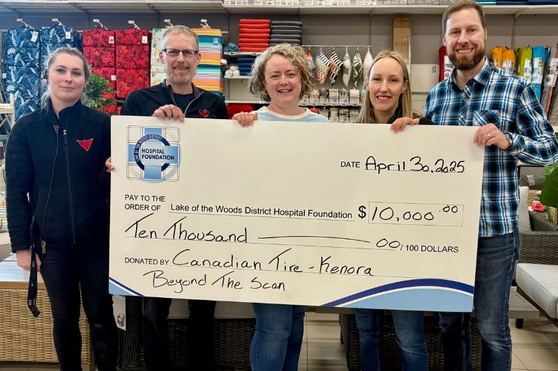 Canadian Tire (Kenora) presents donation to Beyond the Scan Campaign
