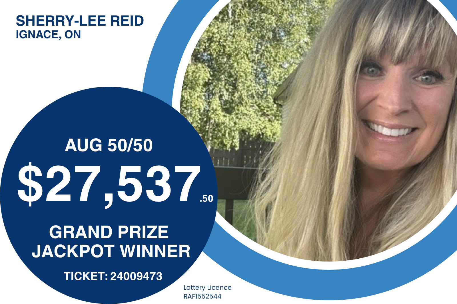 Sherrylee Reid from Ignace pictured as August 2026 50/50 Winner