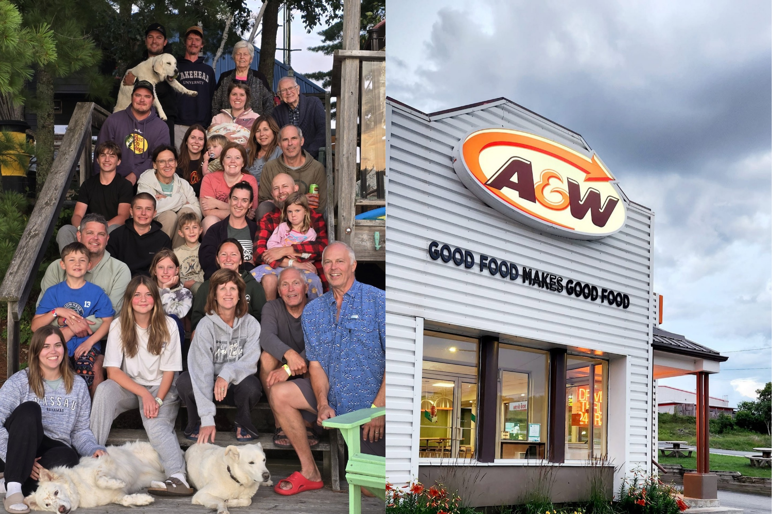 The Nickle family at the lake, and the A&W Kenora location